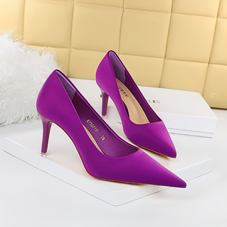 

Women's Solid Color Stiletto Heels, Elegant Point Toe Dress Pumps, Fashion Slip On Party Heels