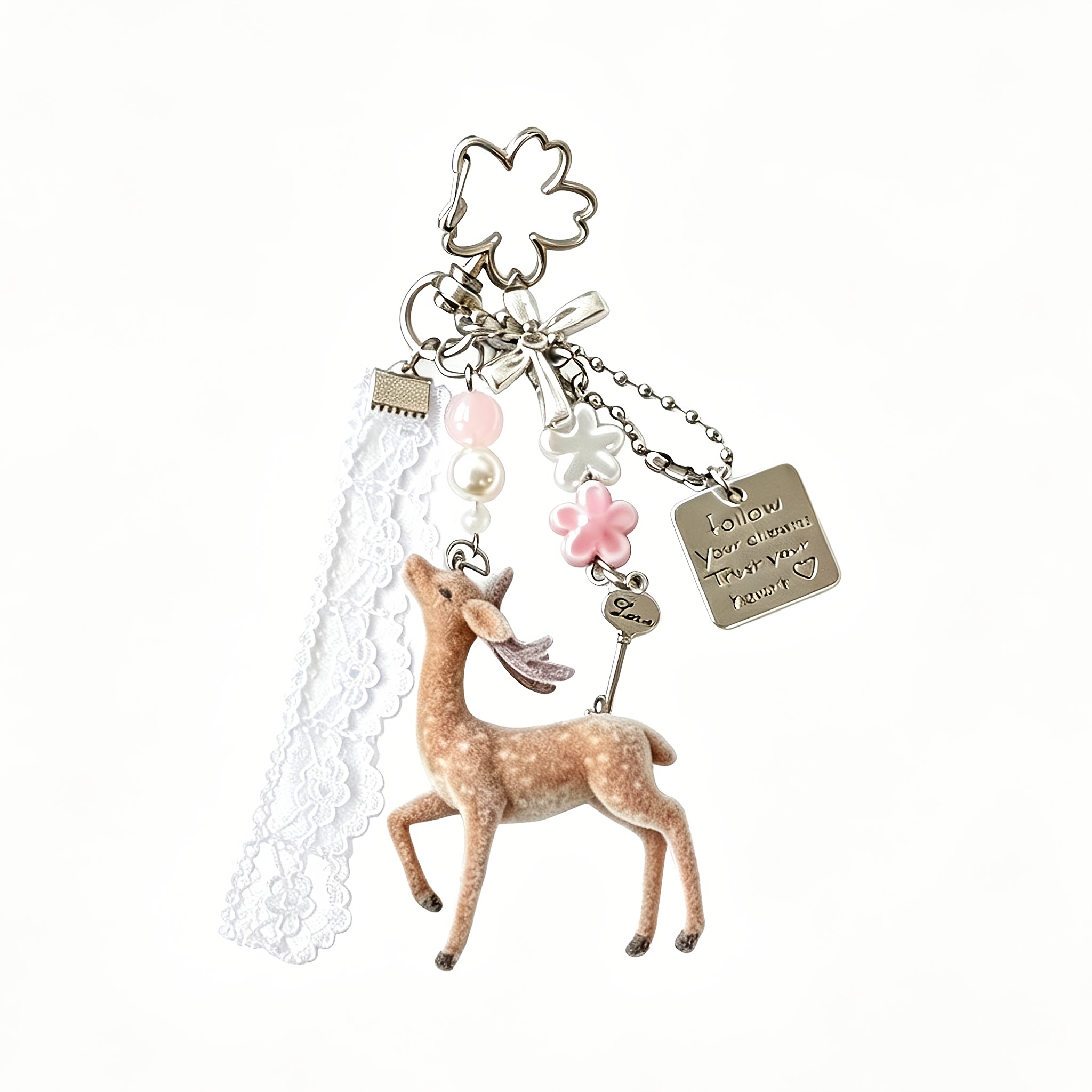 TEMU 1pc Of Elegant Lace-trimmed High-end Diy Beaded Flocked Phone Charm, Bag Accessory, And Camera Ornament, A Gift Suitable For Family, , And
