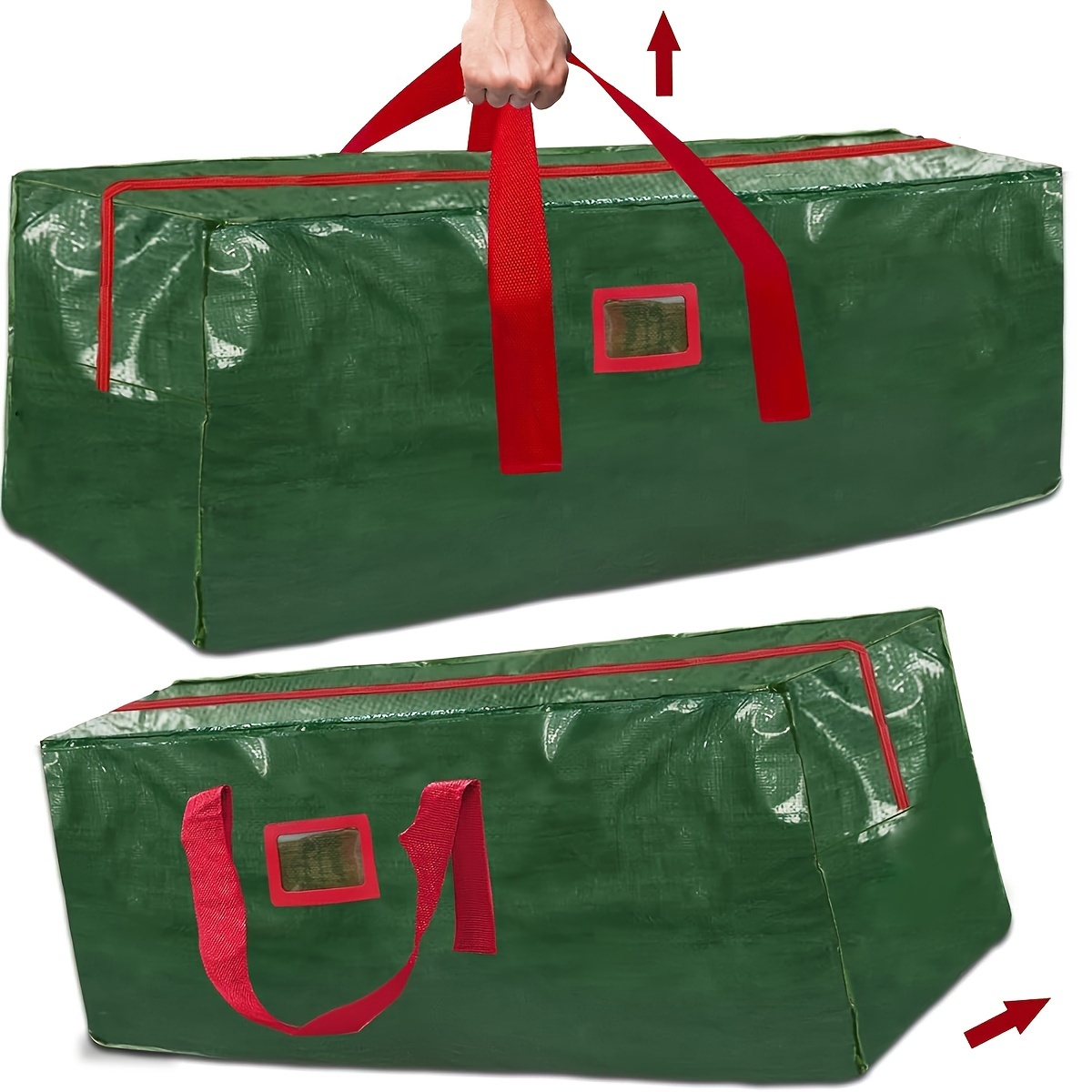 

Extra-large Waterproof Christmas Tree Storage Bag With Handles & Label Pocket - Fits 7.5/9ft Trees, Green/red Zippered Organizer For