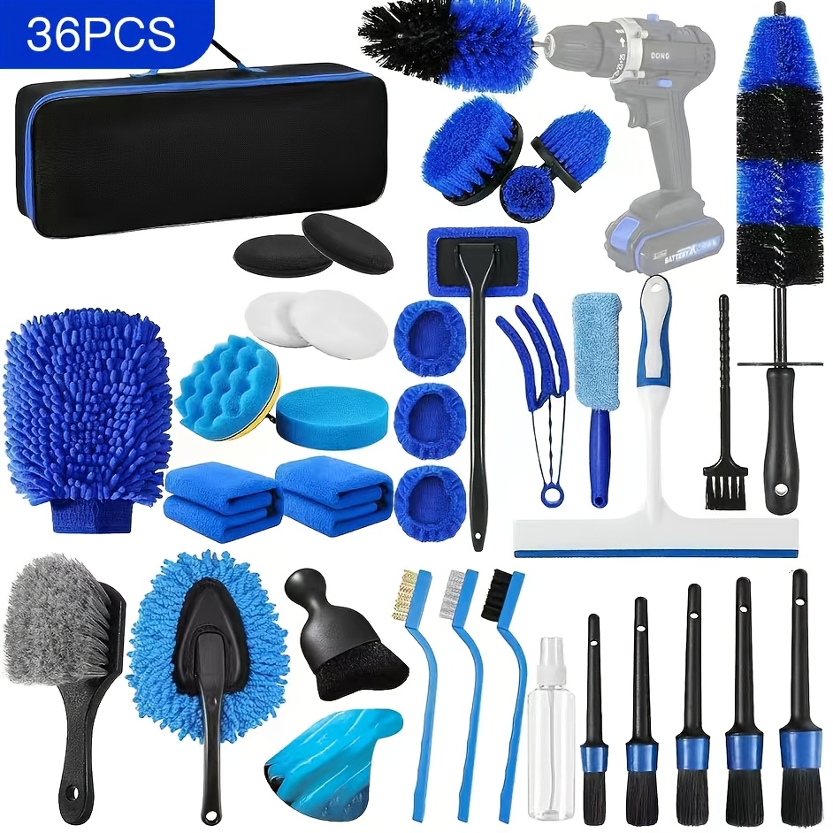 TEMU 36pcs Professional Car Detailing Kit With -in- Brushes & Tools Suitable For Interior/exterior Wheel & Care, Car Wash Cleaning Kit For Use, Auto