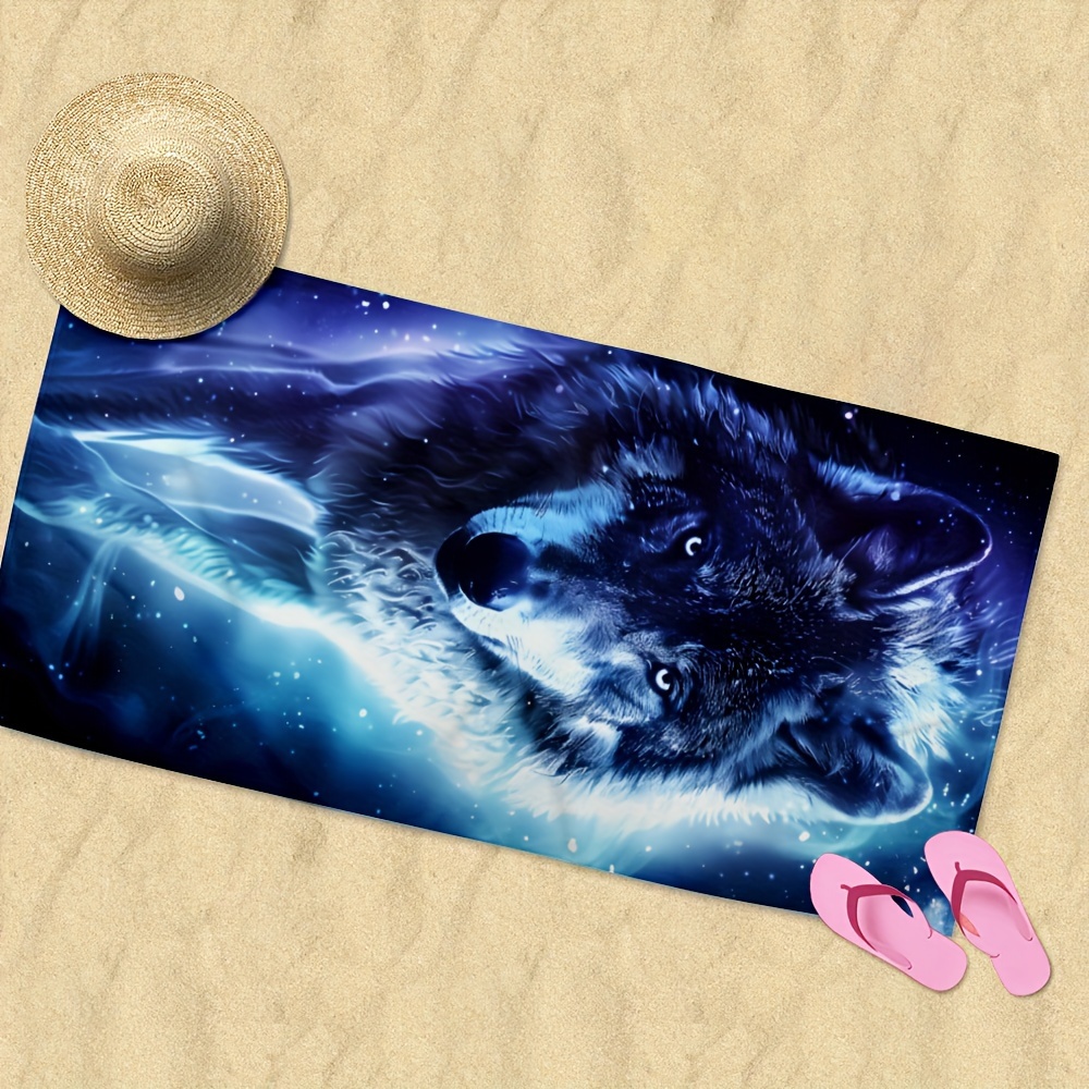 Serviette de plage motif loup serviette microfibre absorbante_voghion.com
