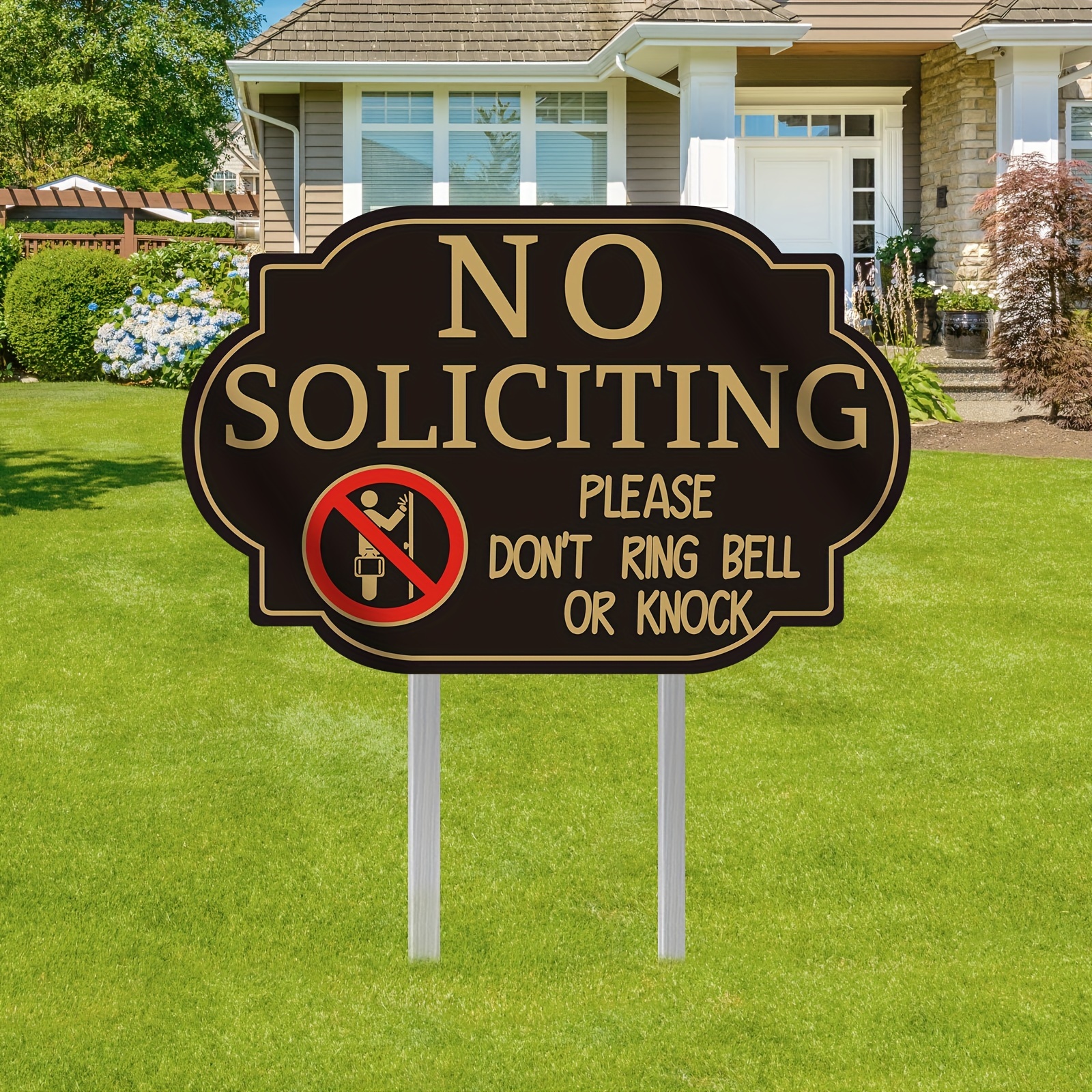 

No Soliciting, - 1pc Yard Sign With Doorbell & Knock Warning For Home And Business