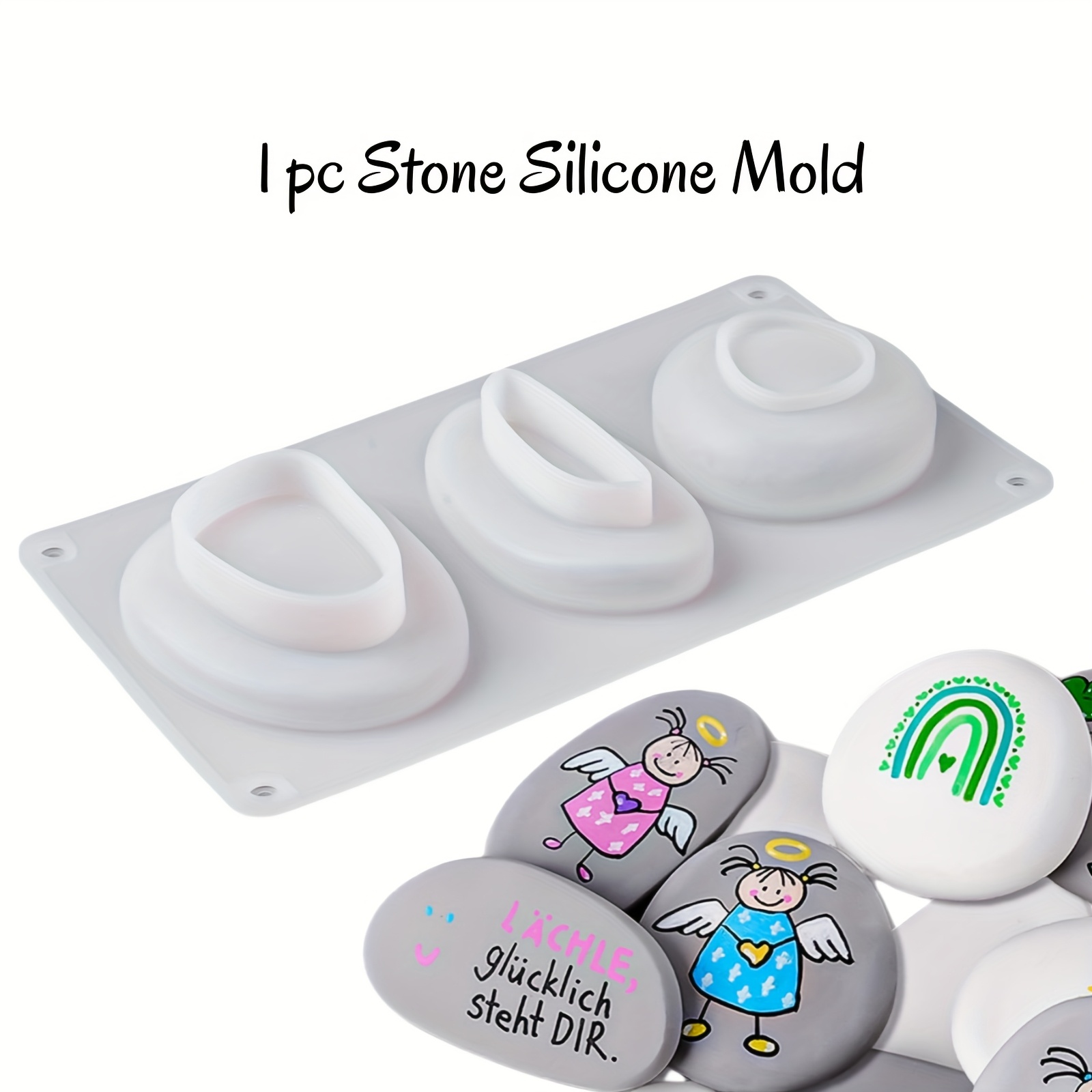 Image of 1pc A Silicone Mold With 3 Cavities Designed For Stone-shaped Items, Ideal For Crafting Stone Ornaments, Handmade Soaps, And More. Made From Soft Silicone, It Allows For Easy Removal Of Items