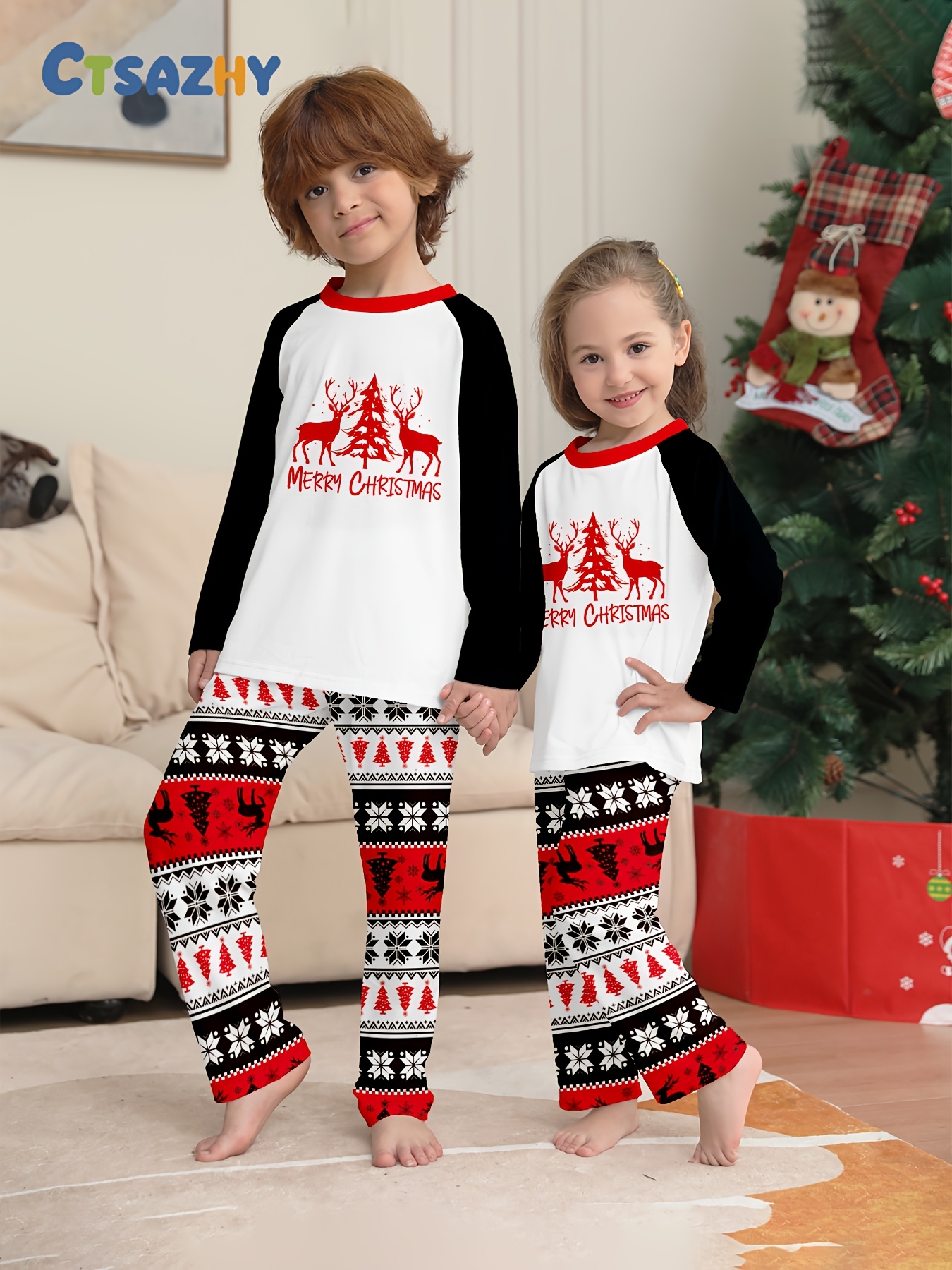 Kinder Weihnachts Schlafanzug Set - Langarm Pyjama Mit Weihnachtsmotiven 2-7 Jahre