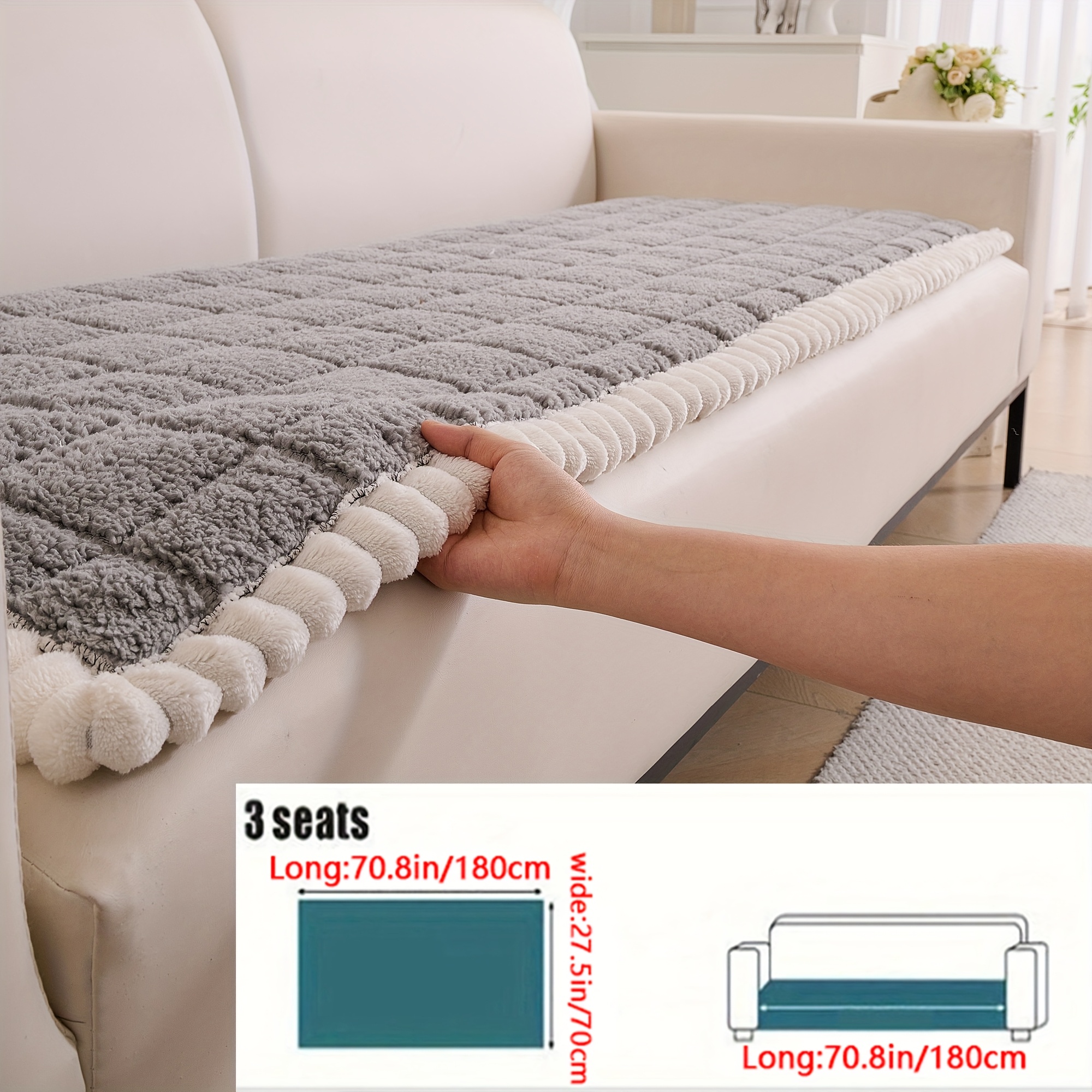 TEMU 1 Housse de canapé facile à enfiler en velours épais de luxe à carreaux, antidérapante, lavable, protecteur de meubles de salon adapté , à , ,