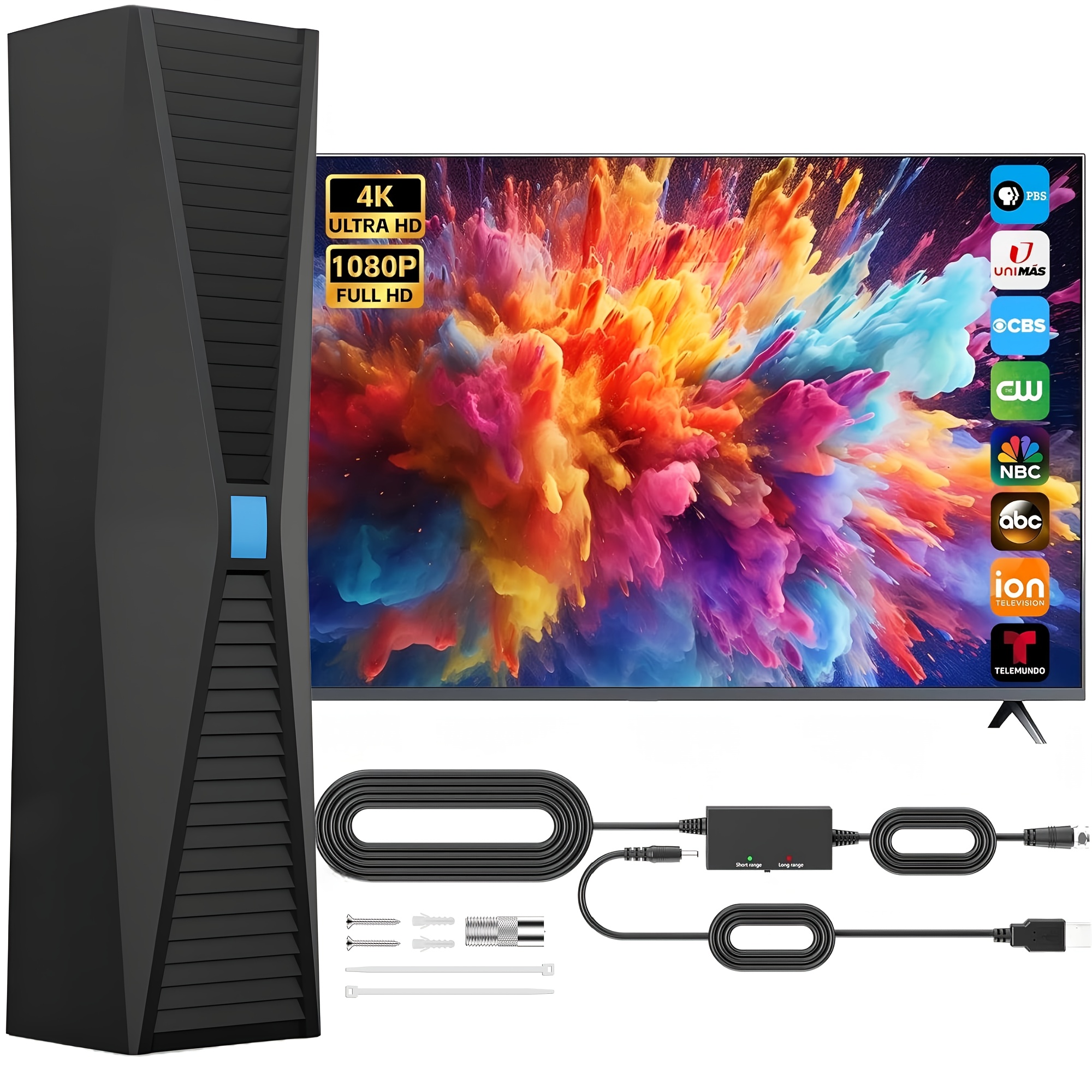 TEMU Long Distance Indoor Hdtv Antenna 4k/1080p Hd Vhf Uhf Support, Universal With Smart/old Tvs,