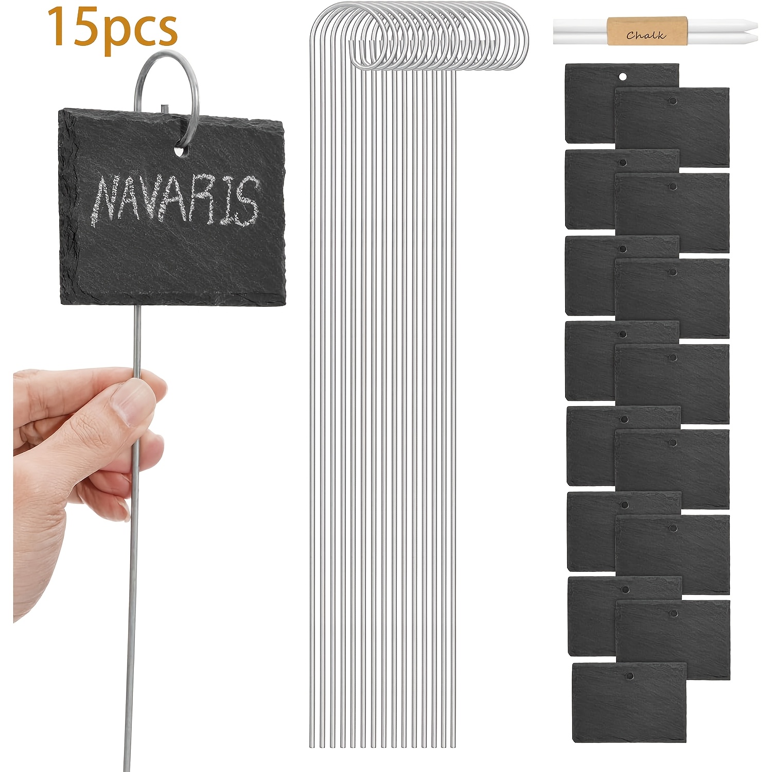 Dofiki 10/15pcs Plant Labels Hanging With Stainless Steel Posts With 2 Chalks, Weatherproof Reusable For Outdoor Courtyard, Flower Pots, Garden, Vegetable Garden, Etc