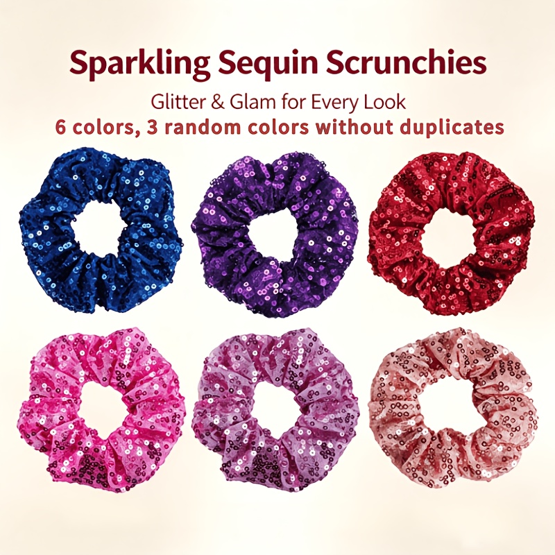 3pcs Random Color Sequin Mesh Glitter Scrunchies