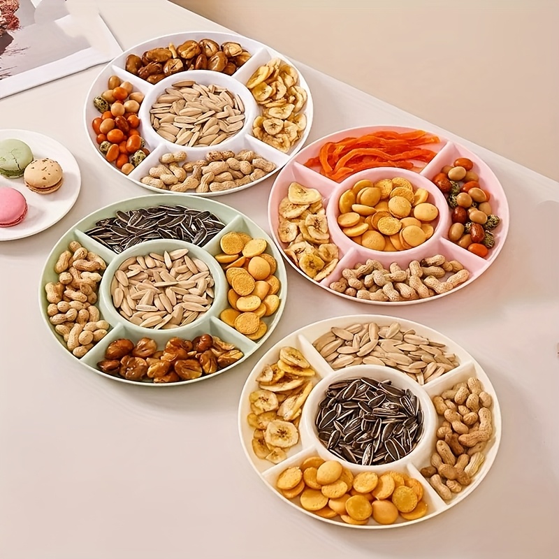 round multiple tray durable food grade plastic snack nut and fruit and appetizer tray for parties weddings festivals kitchen and dining room