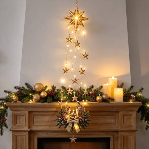 2d acrylic christmas lighted nativity manger scene wall decor warm white fairy lights with holy family pinecones bow for wall porch entryway living room battery not included 2d flat