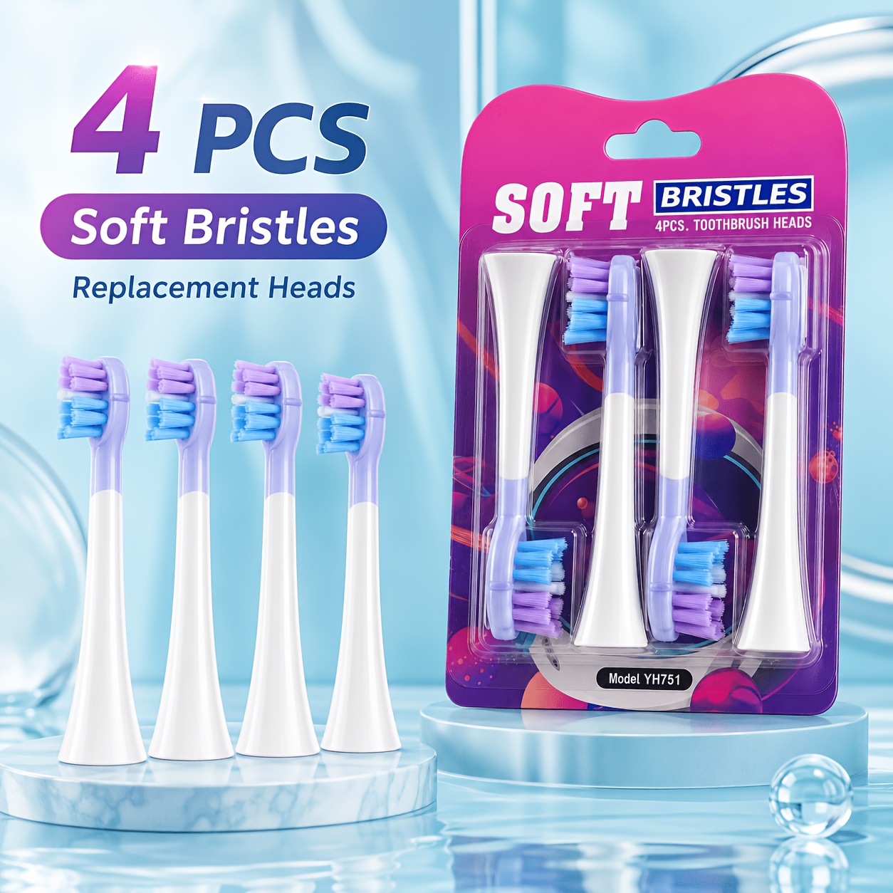 4-Pack Soft Bristle Electric Toothbrush Replacement Heads