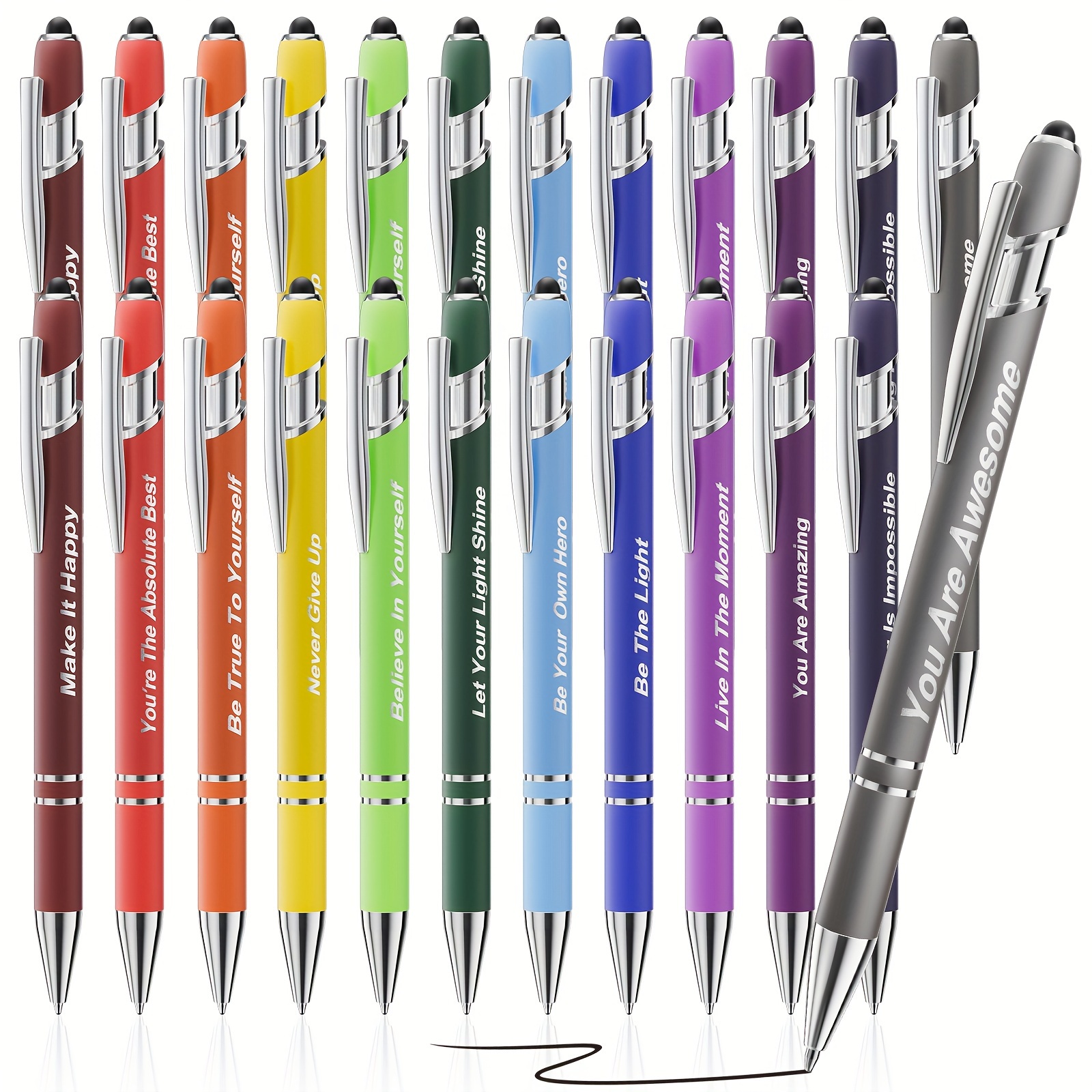 

24pcs Inspirational Ballpoint Pens, Retractable Ballpoint Pen With Stylus Tip, Encouraging Message Pen (multicolored)
