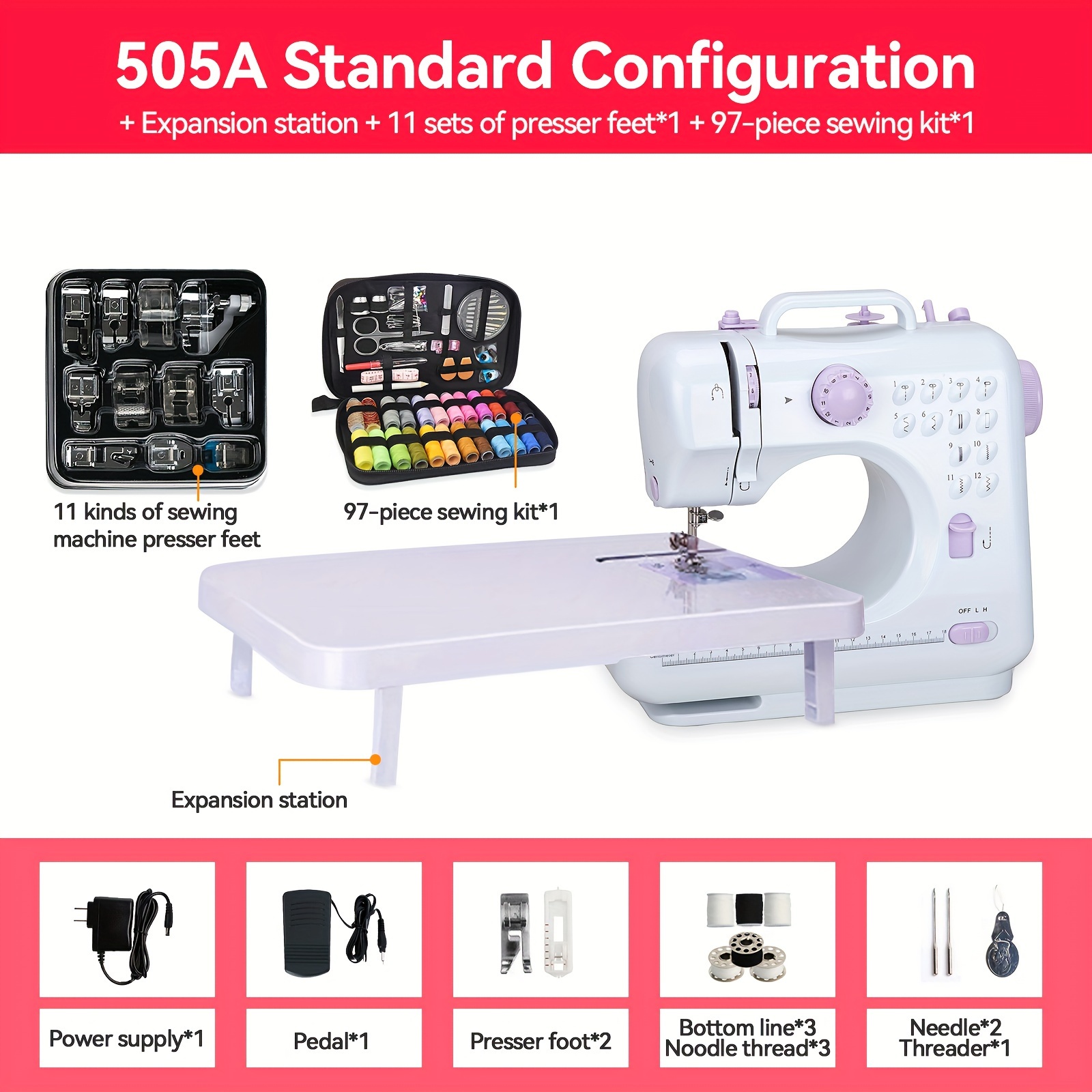 

505a 12 Stitches Electric Sewing Machine Mini Household Double Thread Sewing Machine Eu 220v, For Professional Beginner Diy Begeister Sewing Machine (sewing Machine+97 Sewing 11 Presser Foot)