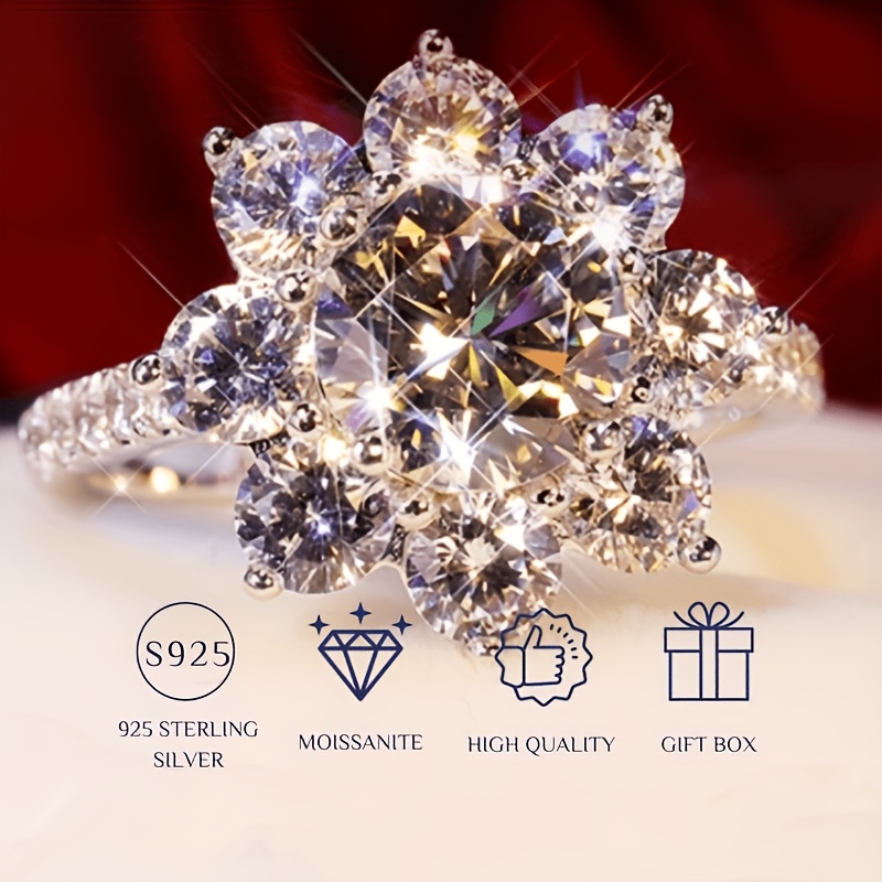 TEMU 3.4g Moissanite 1pc 1 Carat S925 Silver Moissanite Ring, Sunflower Design, Ring, Engagement And Wedding Gift For , A Wonderful Surprise
