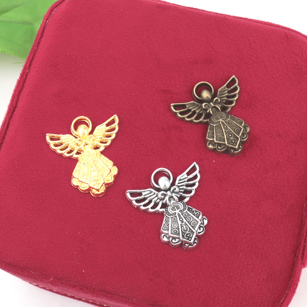 10pcs Antique Bronze Winged Guardian Angel Pendants