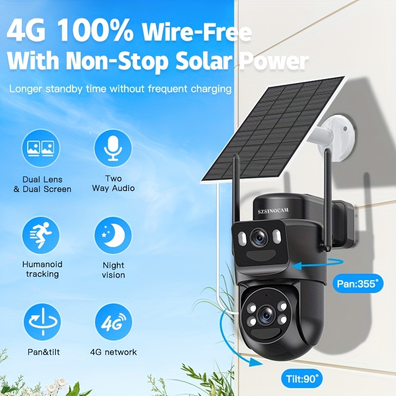 3g 4g lte eu cellular security camera solar sim card Temu Italy