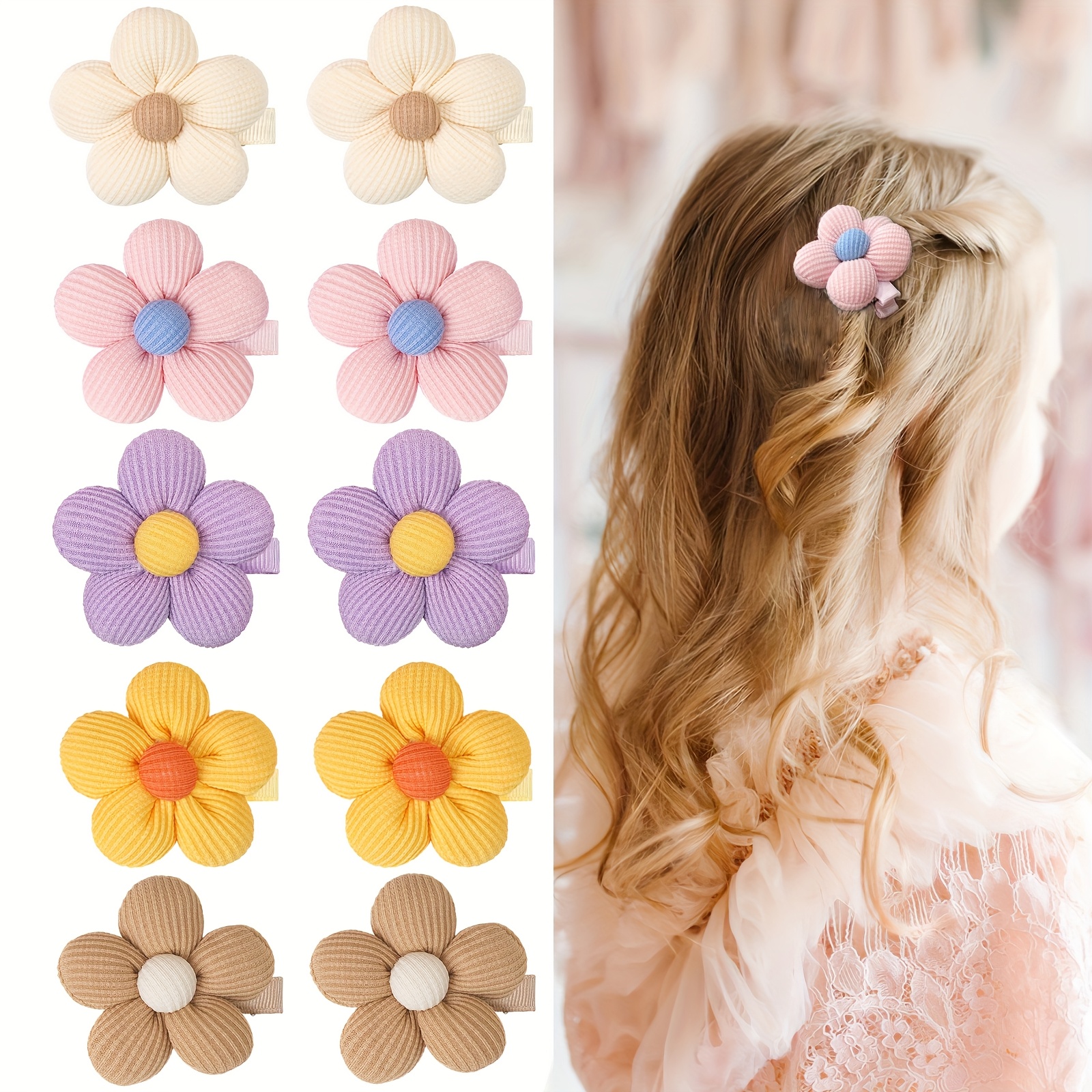 E-shop 10 Stück 2,3-Zoll Süße Haarspangen mit Blumenmuster in Kontrastfarben, Pony Haarspangen, Dekorative Haarspangen, Modische Süße Haarverzierungen,