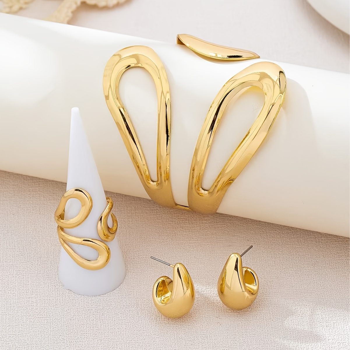 TEMU Ensemble 3 pièces tendance et , style rétro, bracelet, bague et boucles d'oreilles de queue de poisson enveloppée irrégulièrement, parfait aux