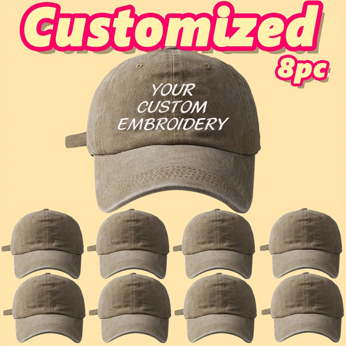 8pcs Customizable Women's Baseball Caps with Embroidered Text