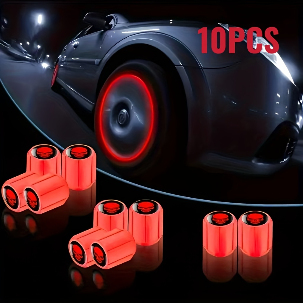 Image of 10 Fluorescent Tire Valve Stem Caps With Design, Universal Car Accessories, Suitable For Cars, Suvs, Bicycles, Trucks, Motorcycles- Durable Plastic, Ideal Gift For Car Enthusiasts