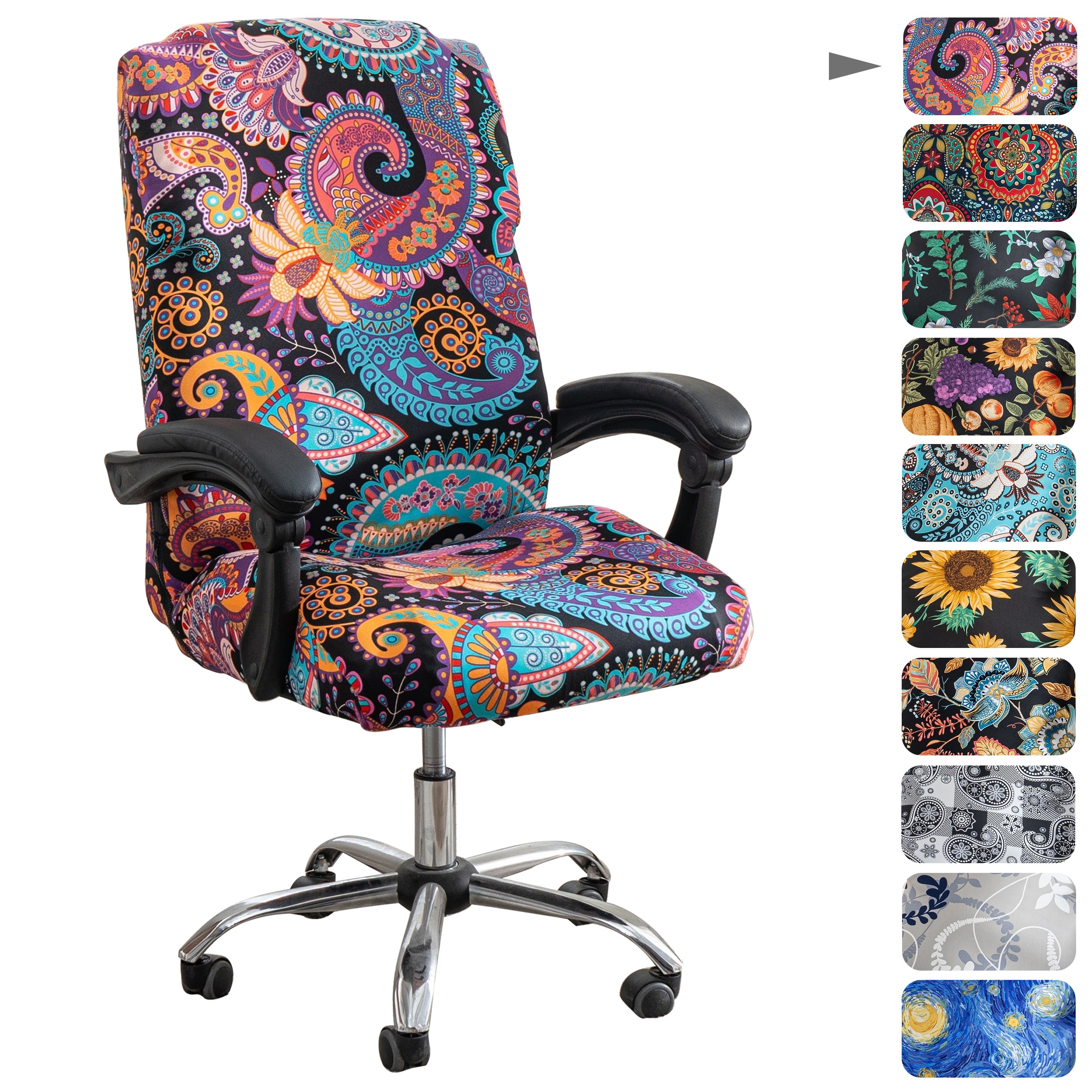 

1pc Style Stretch Printed Office Chair Cover, Universal Desk Chair Slipcover, Removable Washable Polyester & Spandex Protector With Zipper, Slipcover-grip, Machine Washable, Active Printing, Decor