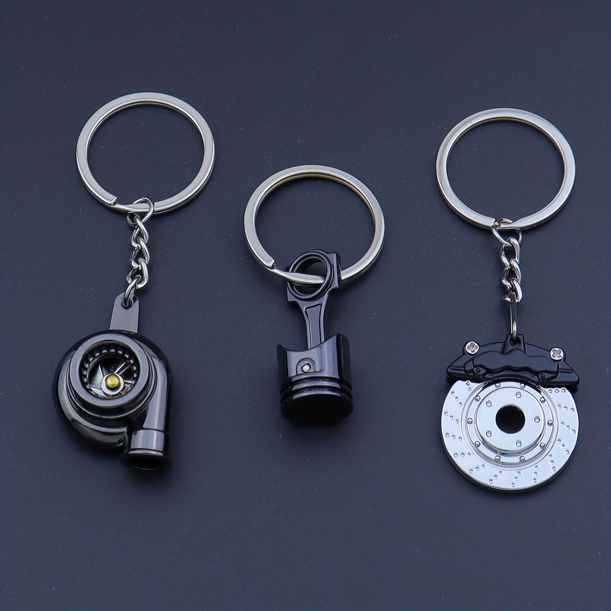 TEMU 3 pezzi Portachiavi creativi per auto, con pistone, turbocompressore e portachiavi a disco frenante, un portachiavi che della auto, come regalo