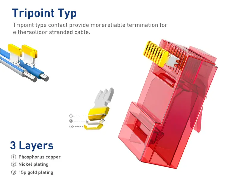50pcs cat6 rj45 pass through connectors 10pcs color ez to crimp modular plug for solid or utp network cable Product details 0