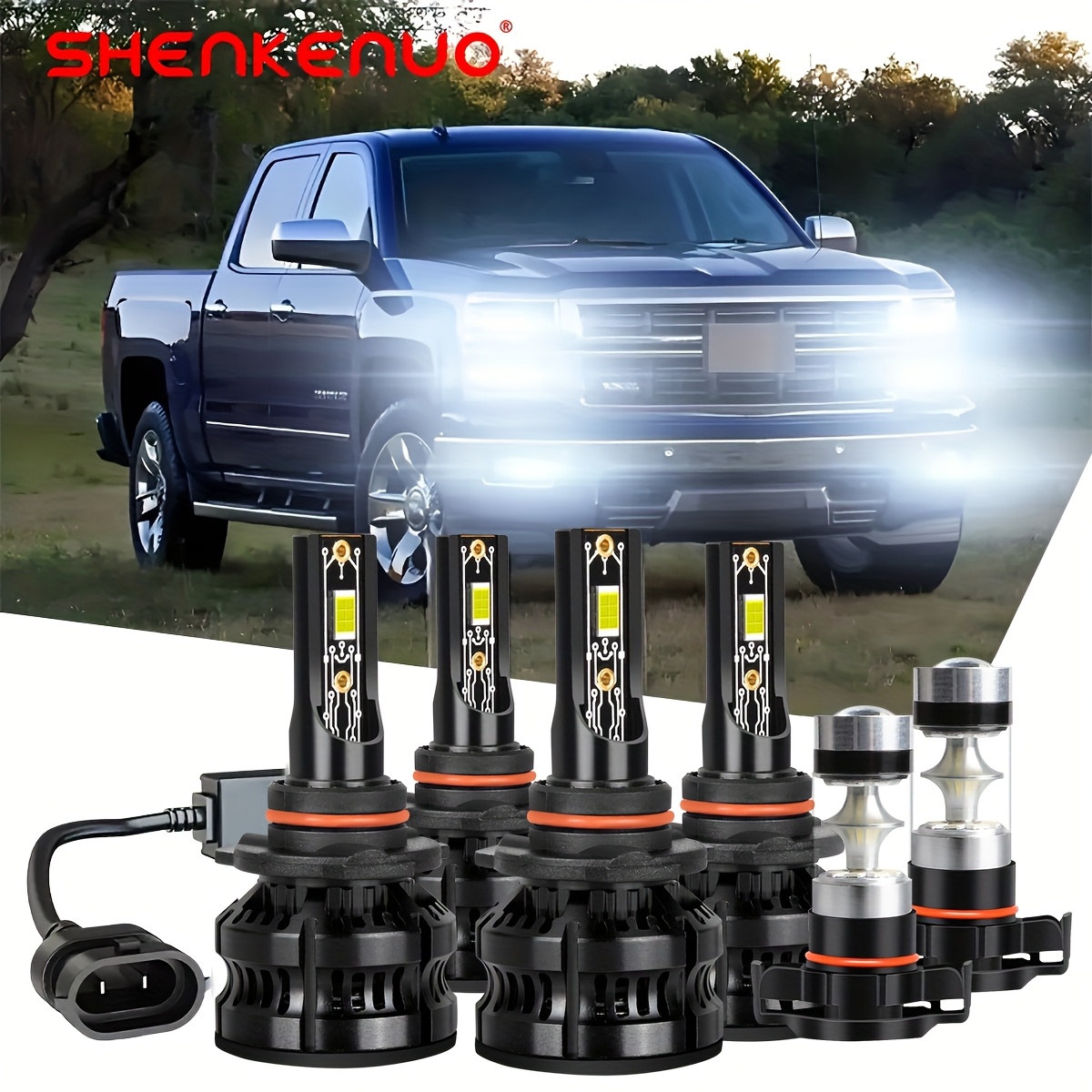 TEMU For Chevy Silverado 1500 2007-2015 6pcs 6000k White Led Headlight &fog Bulbs Combo, Car Accessories For