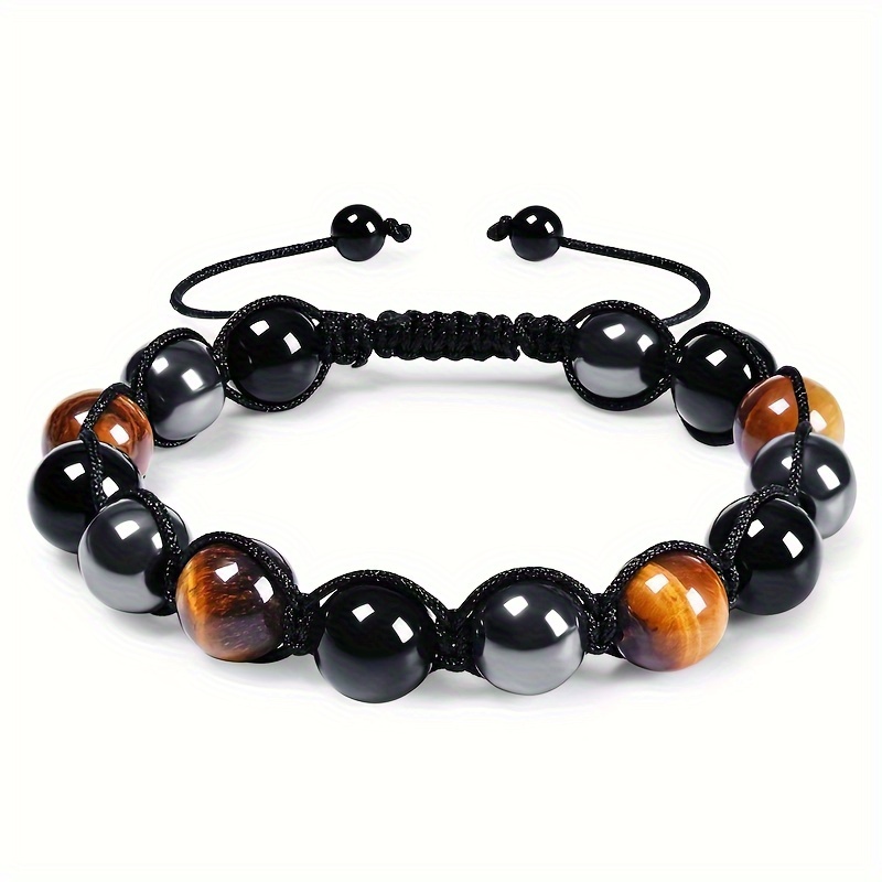 

1pc Bracelet de Mode pour Hommes en Pierre d'Œil de Tigre Naturel de 10mm, Longueur Ajustable Tissée à et Courte Chaîne pour Hommes et Femmes, Bijoux en Œil de Tigre