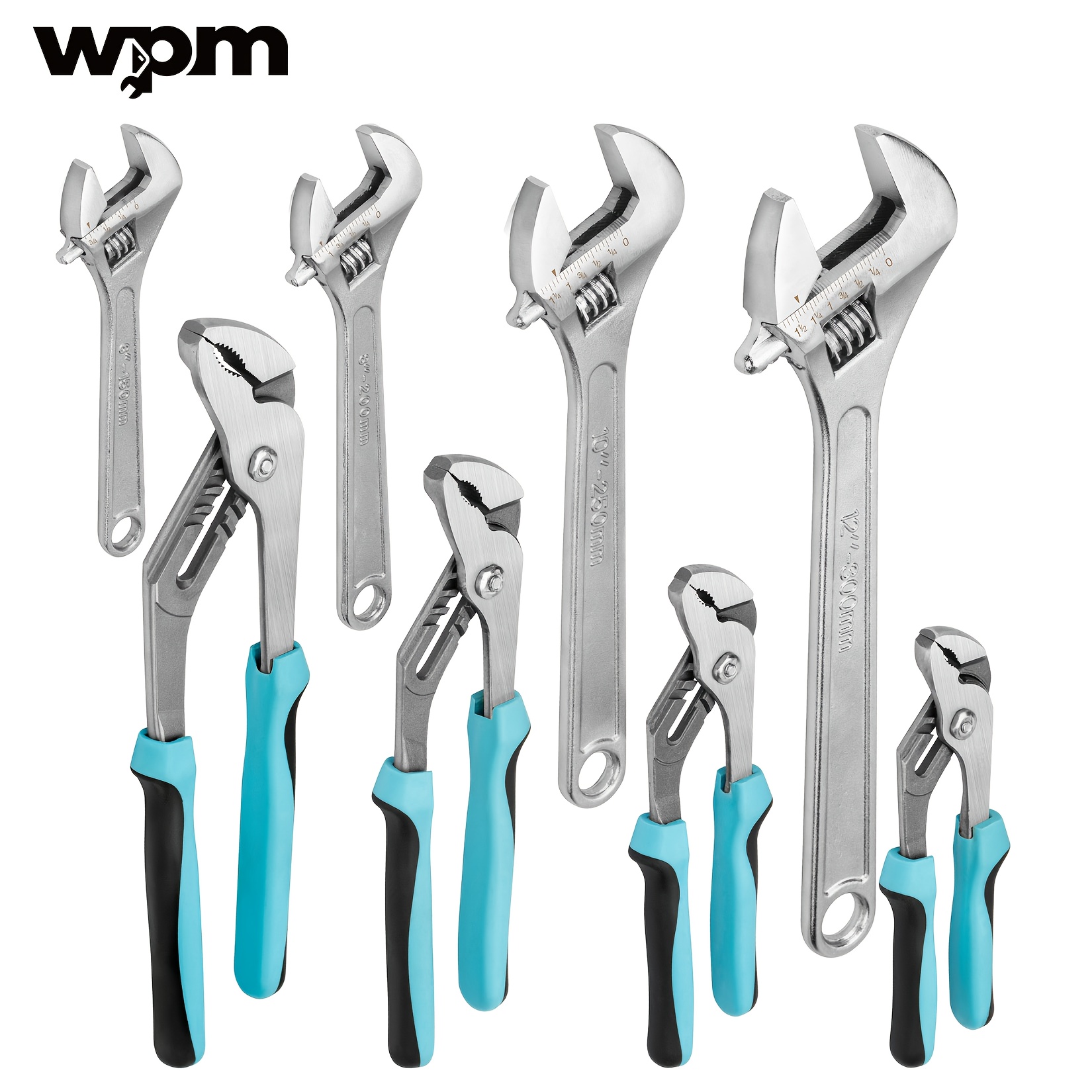 TEMU 8pcs Adjustable Wrench & Water Pump Pliers Set, 12/10/8/6 Inch, 4pcs Adjustable Tongue And Joint Pliers And 4pcs Wide Jaw Steel Wrench For