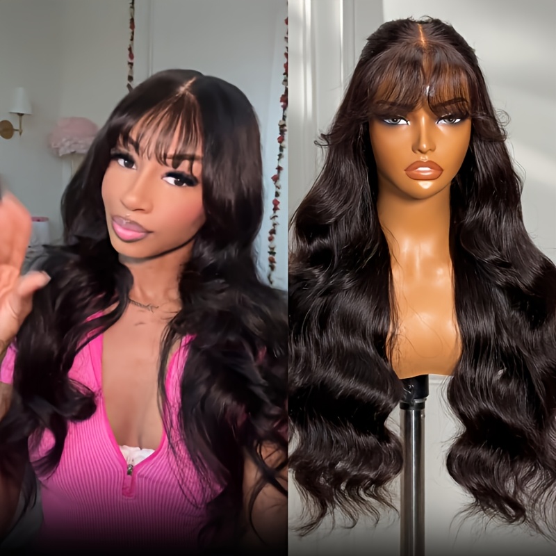 hair 7x5 lace front wig suitable for black   knots natural loose wave wig with curtain bangs drawstring closure fluffy hair density black frontal hairpiece for dreadlock free styles Product details 3