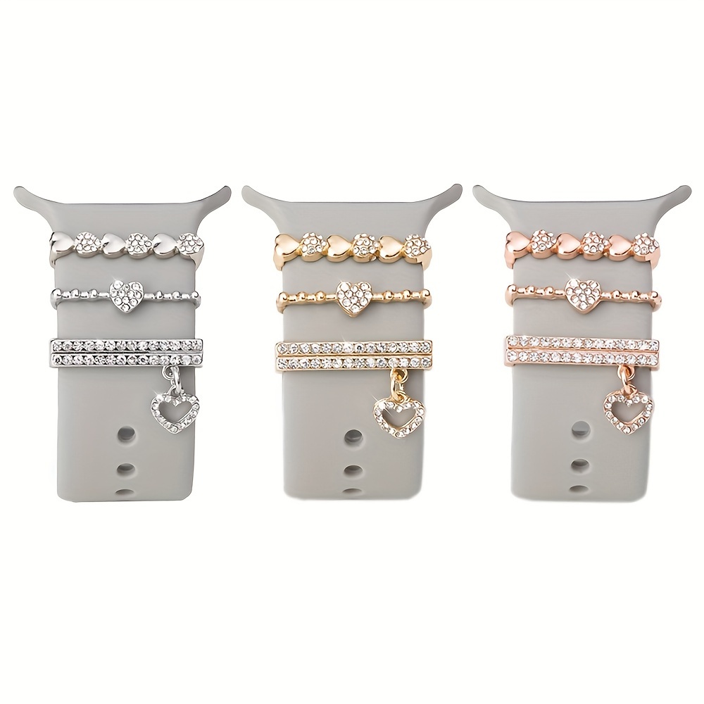 

Romantic Style Alloy Watch Band Charms With Adjustable Cord Buckle, 1 Set Of Sparkling Crystal Charms For All Watch Sizes - Fashionable Zinc Alloy Jewelry Accessory