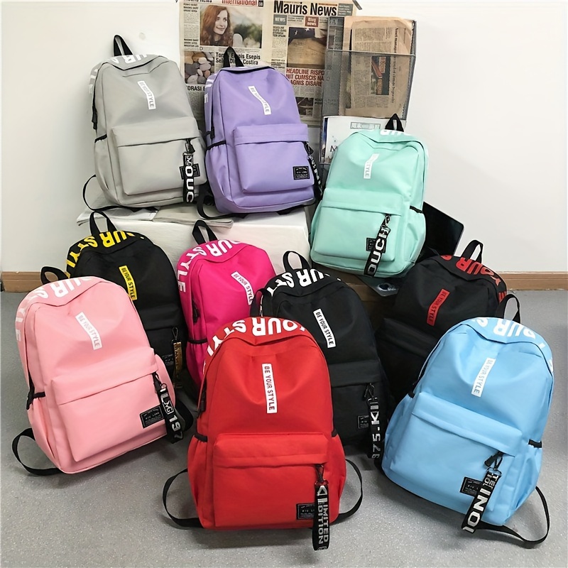 

Fashion Solid Color Backpack, Preppy College School Daypack, Women's Casual Travel Commute Knapsack
