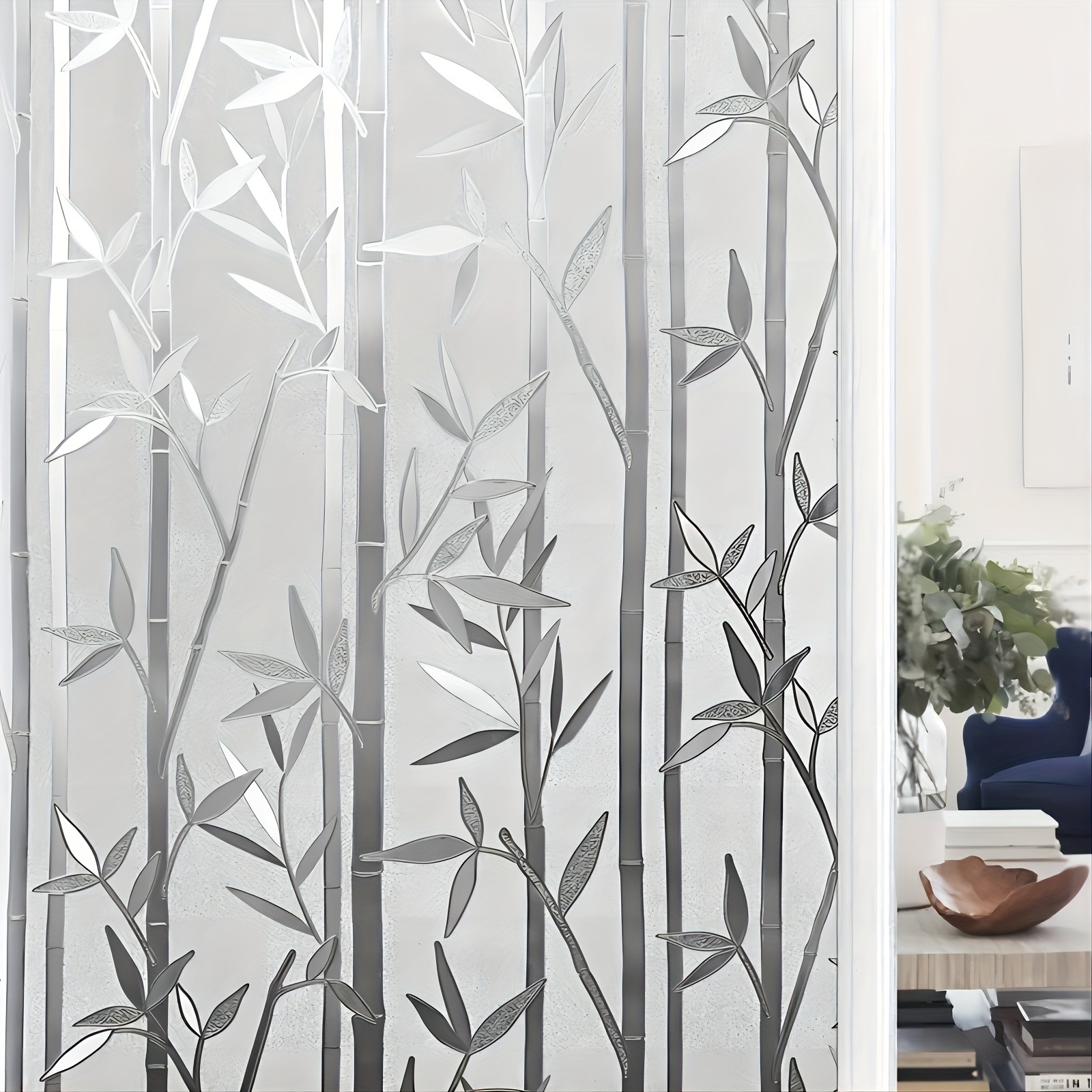 

1pc Bamboo Leaf Pattern Frosted Pvc Window Film, 23.42x78.74inches, No-glue Static Cling Privacy Film, Removable Window Sticker For Home, Bathroom, Office Decor