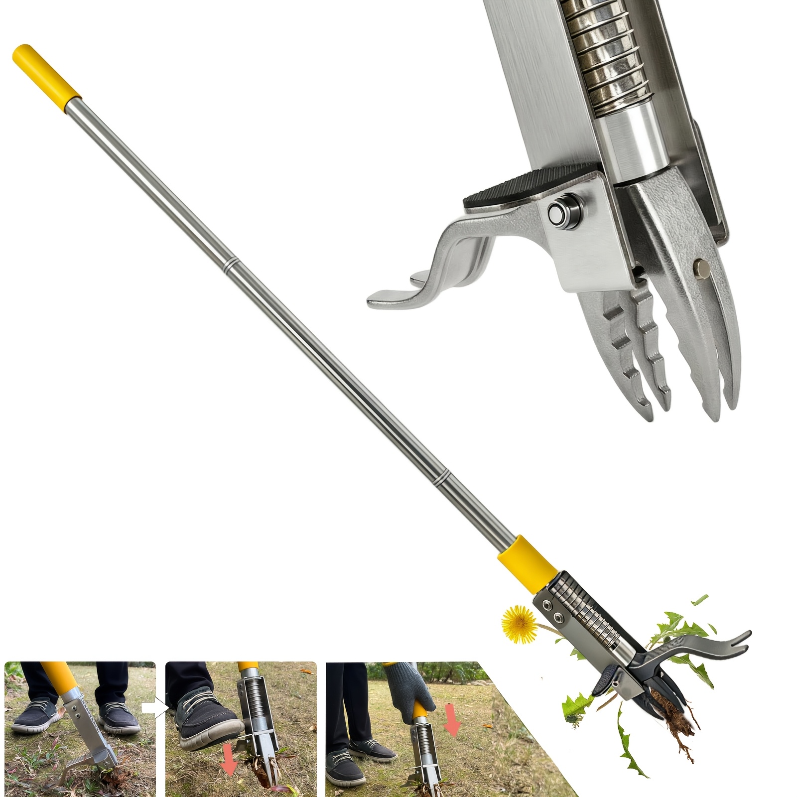 E-shop GETYEA Unkrautentferner - Robuster, stehender Unkrautentferner mit langem Griff - 48" Unkrautwerkzeug, 4-Klauen-Stahlkopf, Easy--Mechanismus,