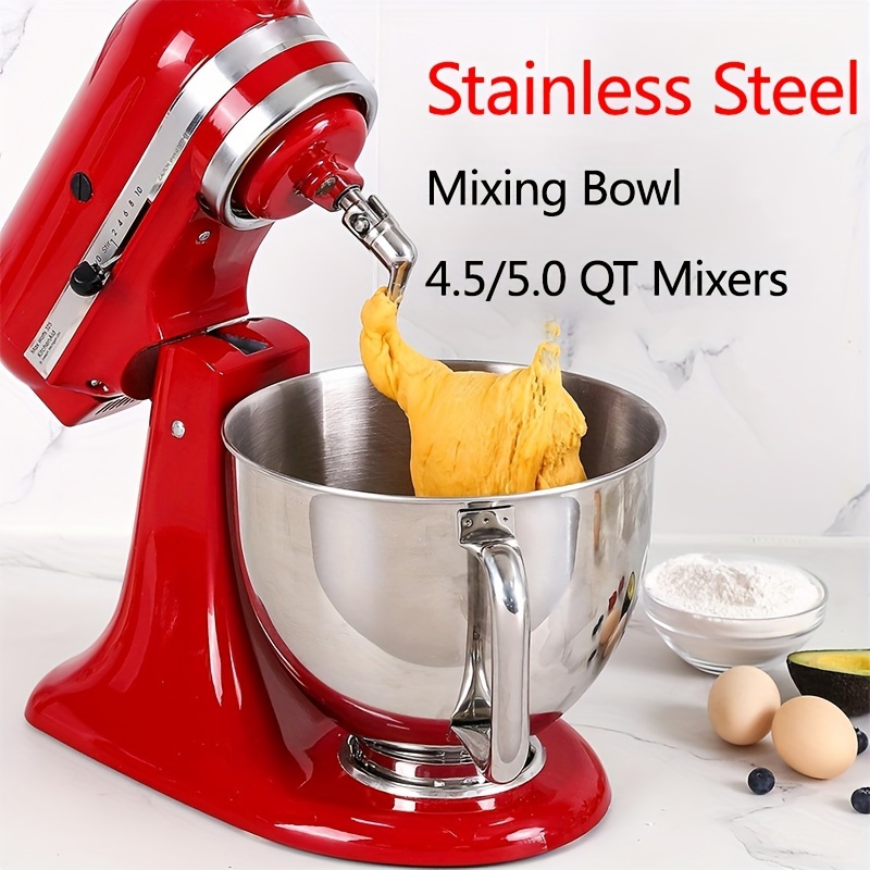 

Stainless Steel Mixer Bowl, 4.5/5 Qt Capacity, Compatible With Stand Mixers, Replacement With Handle, Texture, Food Grade Material - No Battery Required