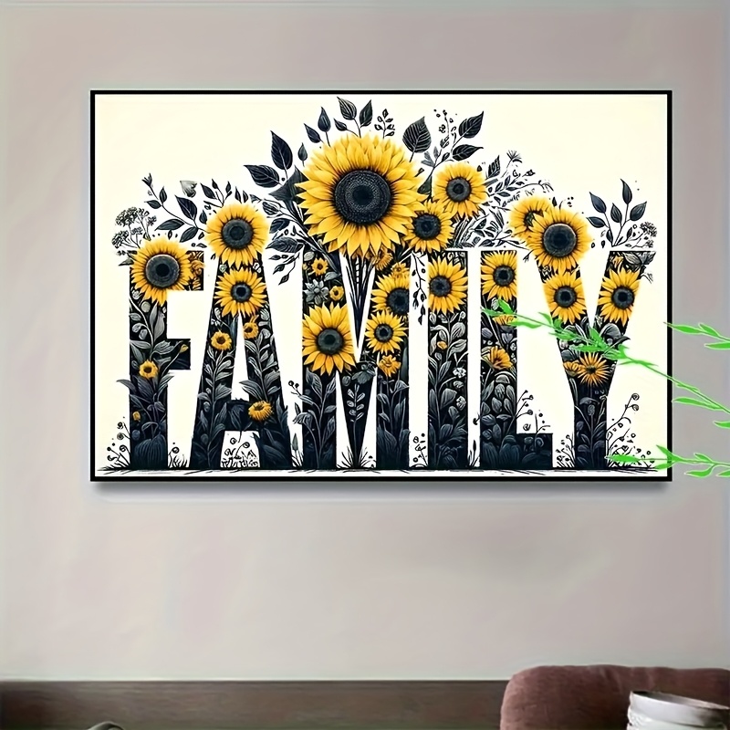 TEMU 5d Diamond Painting Kit - Home And Sunflower Design, Large Frame Canvas, Drill, Diy Collage Art, Home Decoration, Ideal Gift, New Diamond