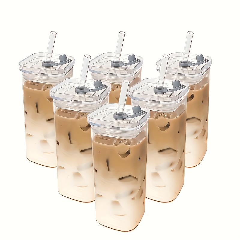 Image of 4/6/8/12pcs Square Glass, High Borosilicate Material 13oz Capacity Coffee Cup, Suitable For Office, Home, Travel Drinking Utensils, Gifts For Her, Hot Drinks, Cold Drinks, Kitchen