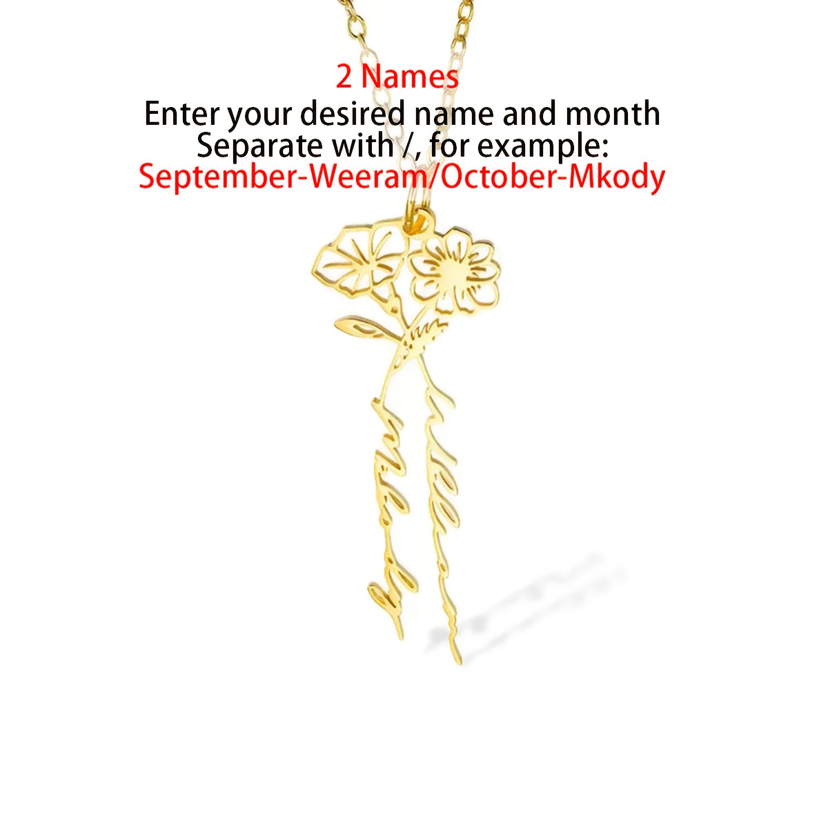 TEMU Exquisite Double Birth Flower Necklace | 304l Stainless Steel | Customized Name 2 Birth Flower Necklace | Personalized Birth Flower Necklace |