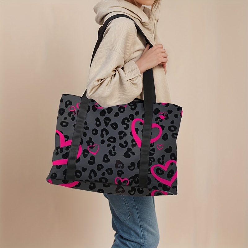 TEMU Red Heart Pattern Printed Large Capacity Travel Luggage Bag, Sports And Fitness Handbag, Weekend Overnight Bag And Luggage Organizer