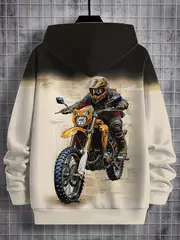 casual fashion style gradient style motorcycle boy print pattern outdoor leisure comfortable hoodie top details 1