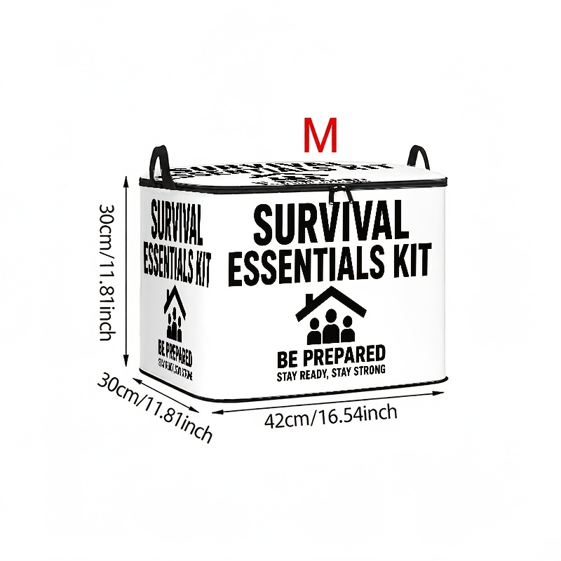 TEMU Boîte de rangement d' plate 2D — Avec saisissant "SURVIVAL ESSENTIALS KIT" et blanc et un motif d' de , dans un style simple et . Convient pour