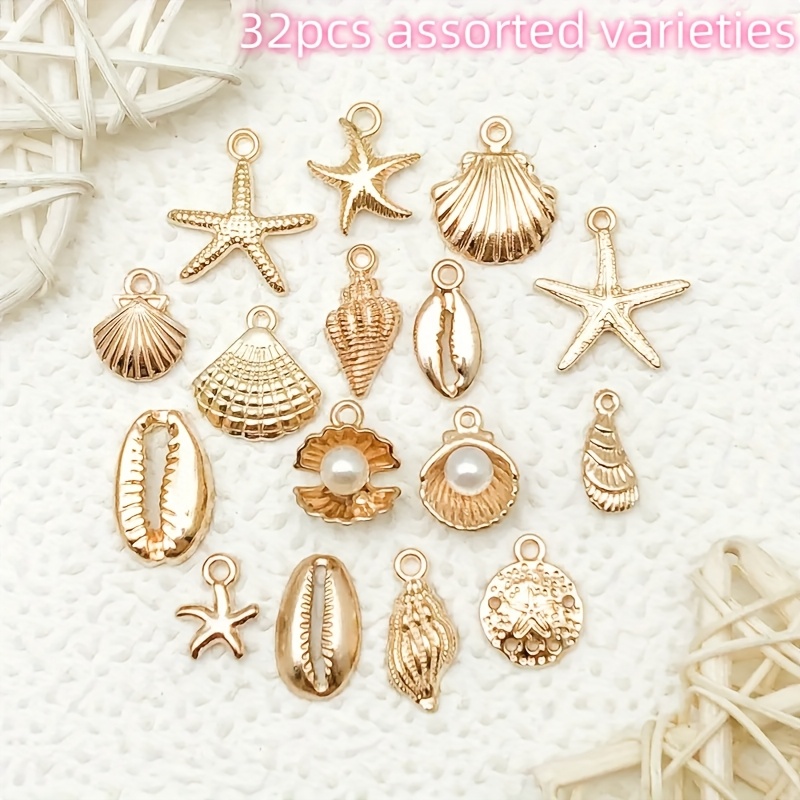 32pcs Random Mix 16 Kinds Of Shaped Alloy Pendants, Light Themed Jewelry Making Supplies For Earrings, Bracelets, Summer Hawaii Vacation Crafts Charms