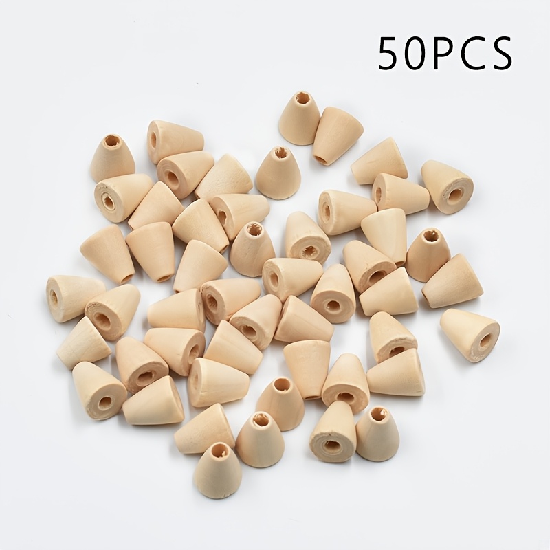 Image of 50pcs Of Natural Wooden Beads, 14*16mm Conical Wooden Beads For Decorative Additions And Craft Supplies (beads)