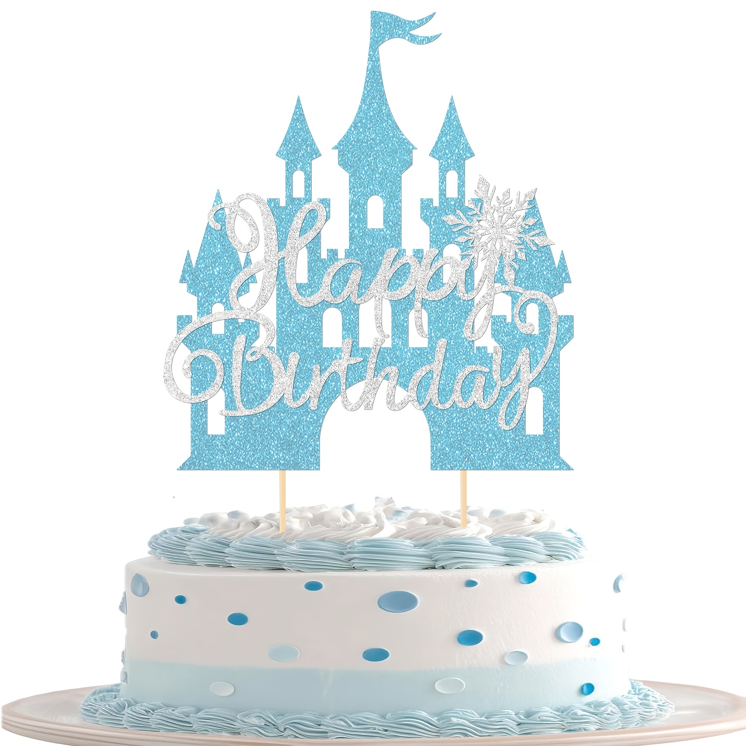TEMU 1pc Castle Theme Happy Birthday Cake Topper Pick, Snowflake Cake Decoration , Queen Princess Winter Decoration Winter Wonderland Theme Wedding