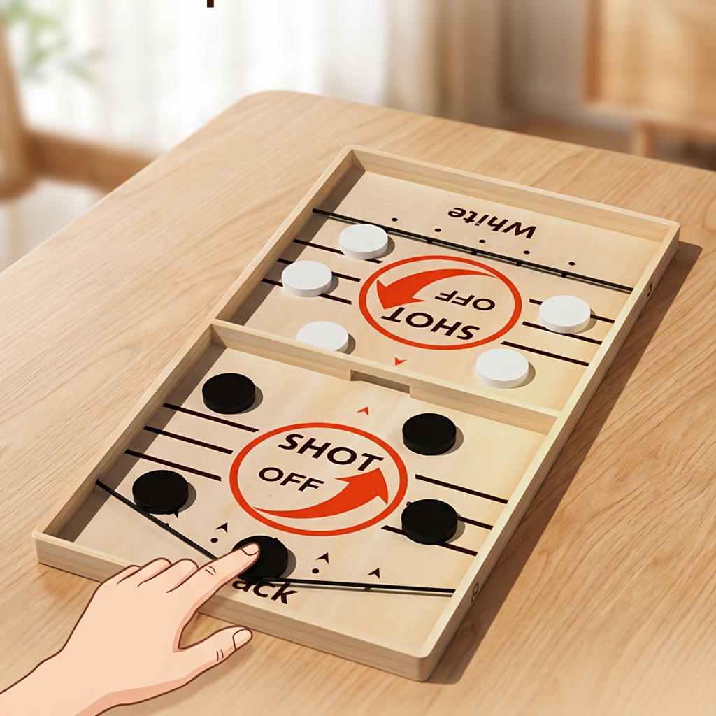 Image of Wooden Board Quick Sling Ice Hockey Game - Super Table Football Table Desktop Air Hockey Board Game - Ideal For Family Games Or Friend Party Toys