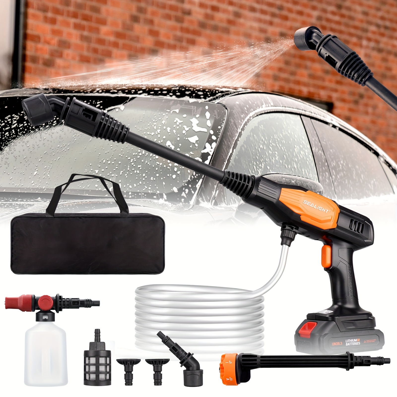

Cordless Pressure Washer, 970psi Portable Power Washer With 2pcs Rechargeable 3.0ah Batteries/ 6-in-1 Nozzle/ 45-degree Nozzle, Handheld Cleaner For Car/ Bike/ Fence/ Garden/ Floor/ Yard