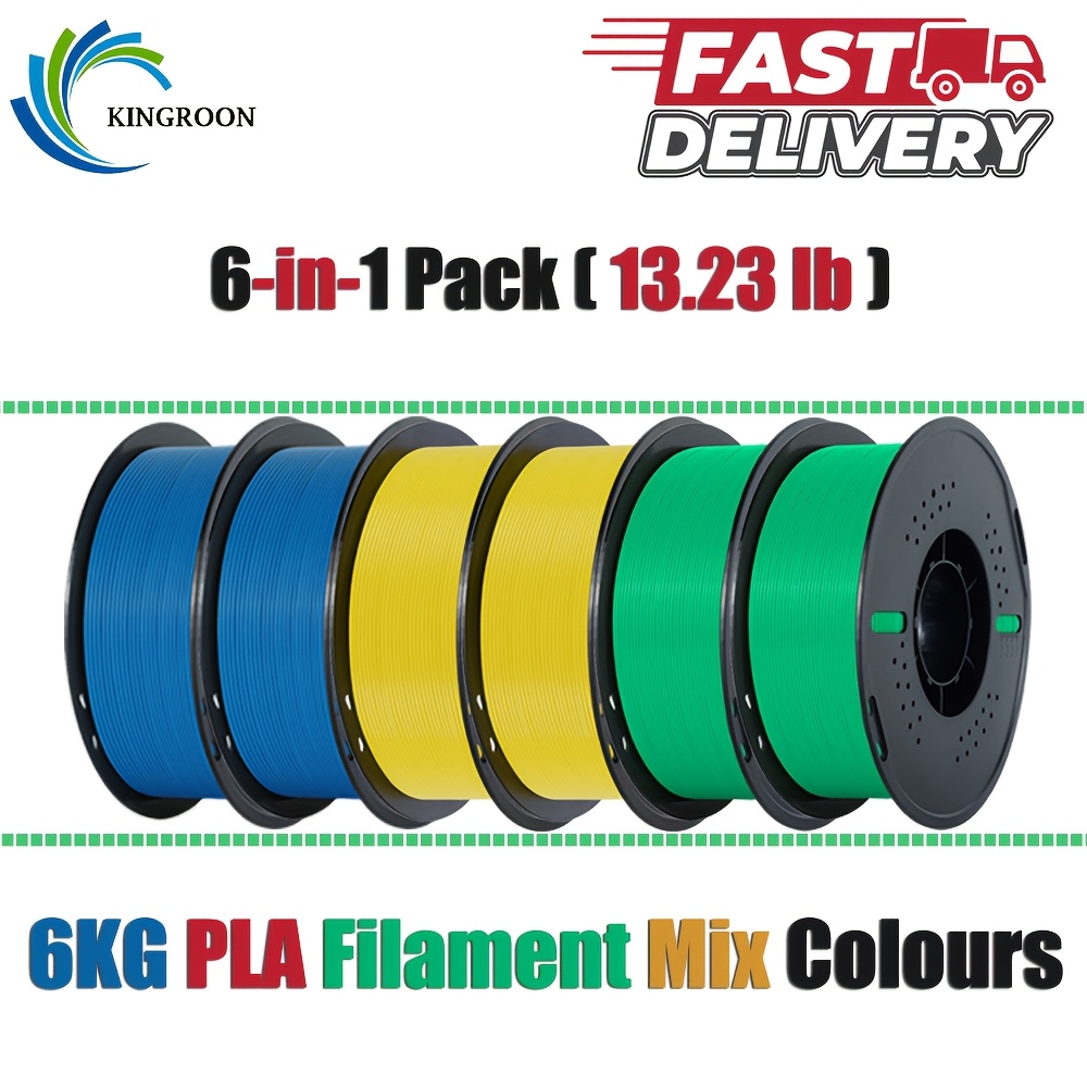 Image of 6kg Pla Filament 1.75mm For 3d Printer, Wound Pla 3d Printing Filament 1.75mm, Dimensional Accuracy +/- Mm, Fit Most Fdm 3d Printers, 6kg In Total, 1kg Per Spool, Pack Of 6