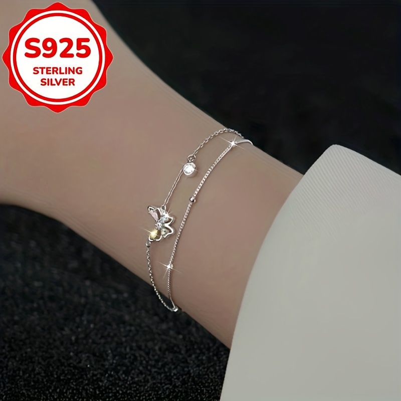 Women's S925 Silver Butterfly Double Layer Finger Chain Bracelet