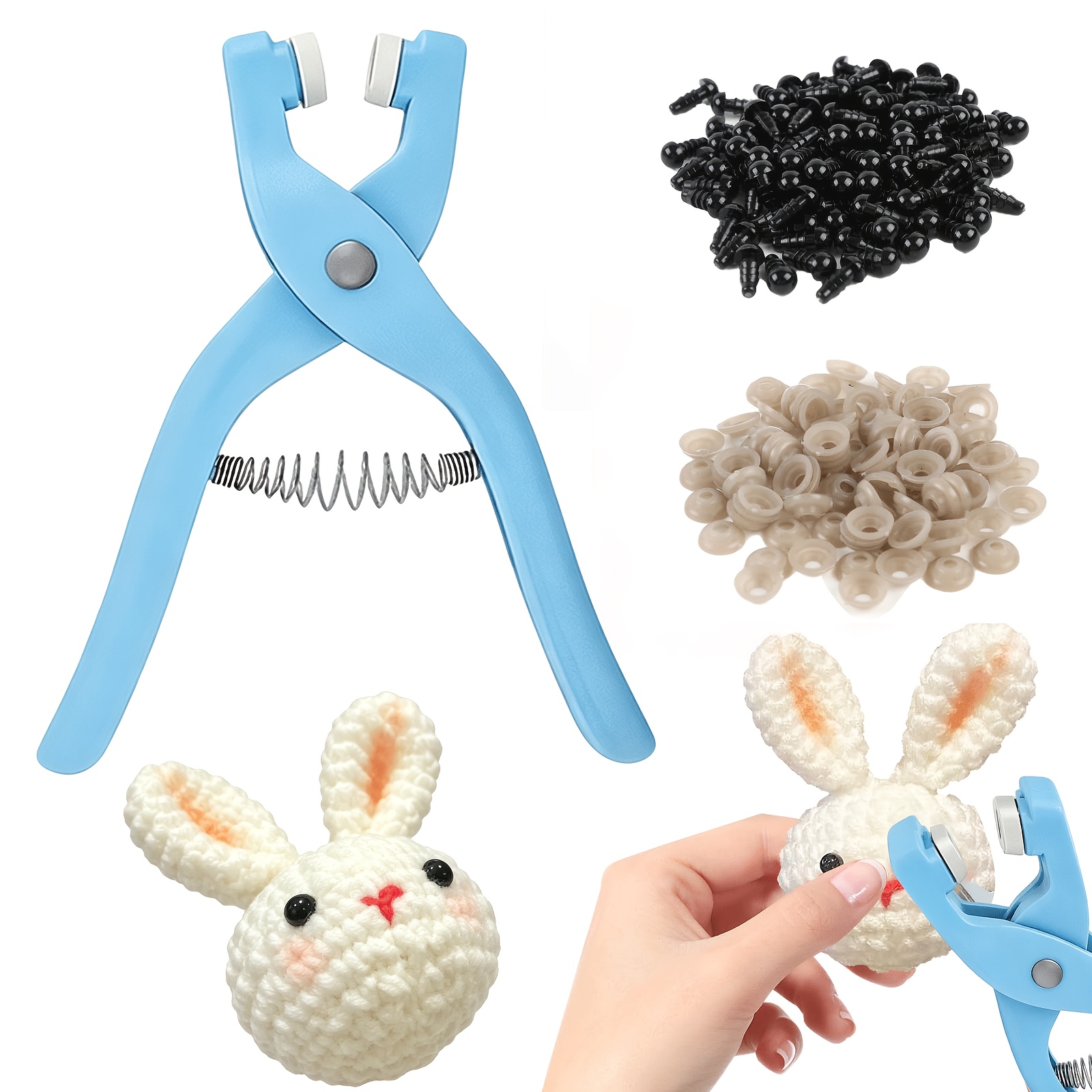 TEMU Blue Safety Eye Tool Set, Includes 50pcs Of Safety Eyes And 50pcs Of Washers. Suitable For Diy Plush Doll Making. Comes With A Crochet Hook Tool
